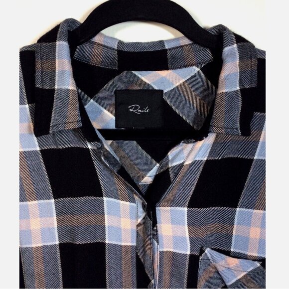 RAILS Hunter Onyx Periwinkle Blush Plaid Rayon Flannel Pocket Button Shirt M * - Picture 2 of 8